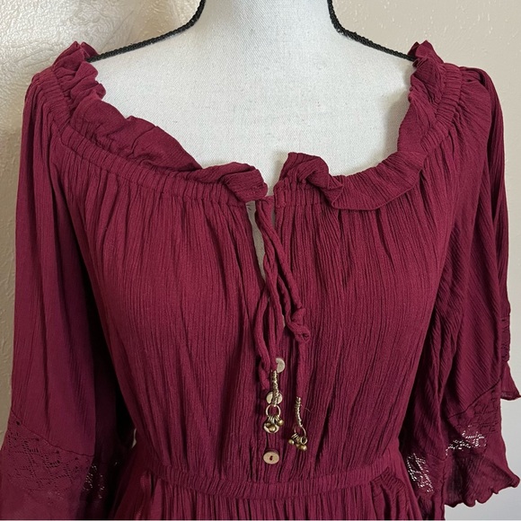 SOLD E Free People Endless Summer Beach Bliss Off Shoulder Maroon Maxi Dress - Picture 8 of 16